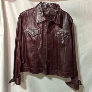 Finity L large burgundy leather jacket styled like jean jacket euc worn once